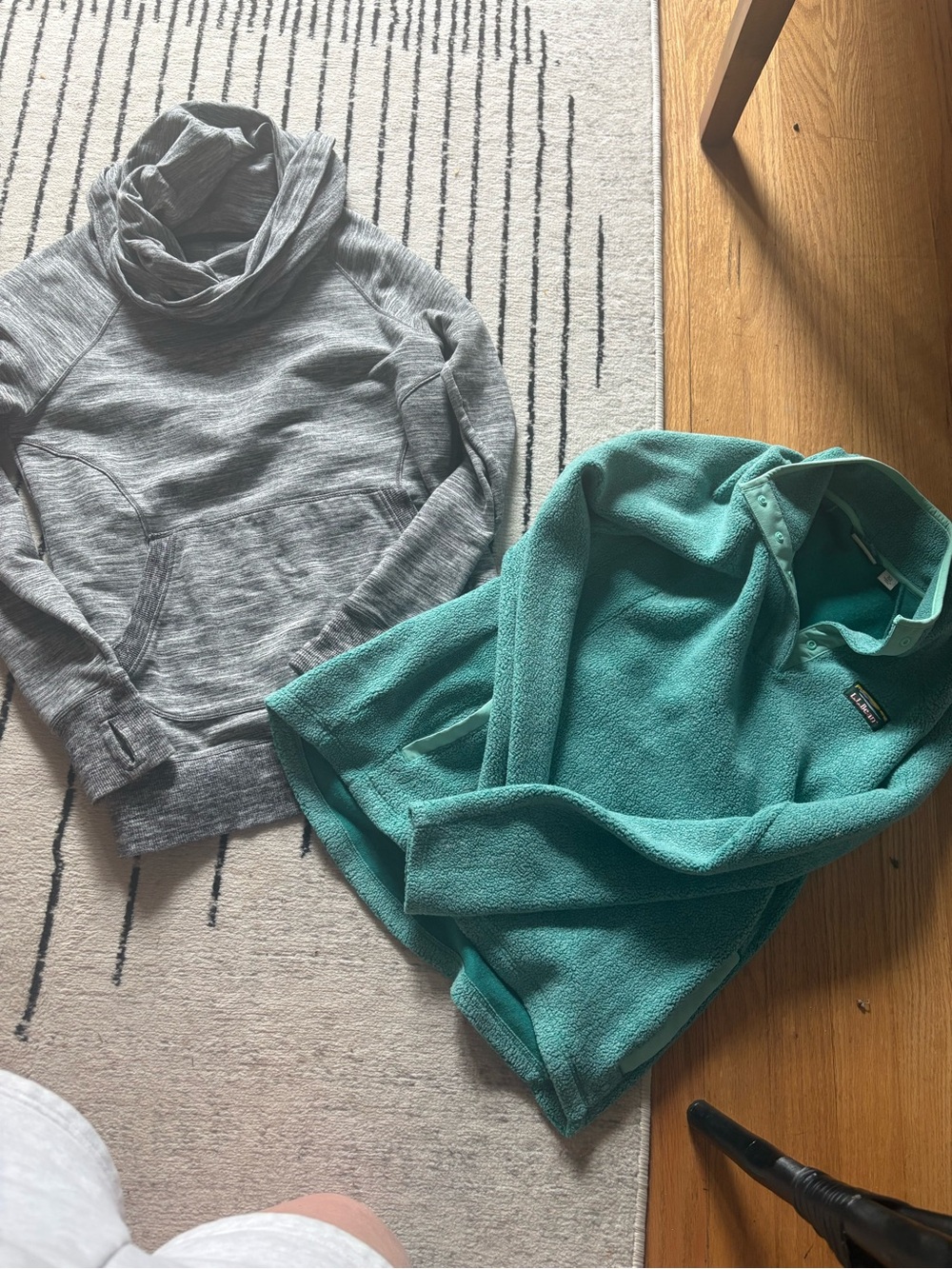 LL Bean Teal Fleece Pullover & Gray Cowl-Neck Sweatshirt like new size xs/s